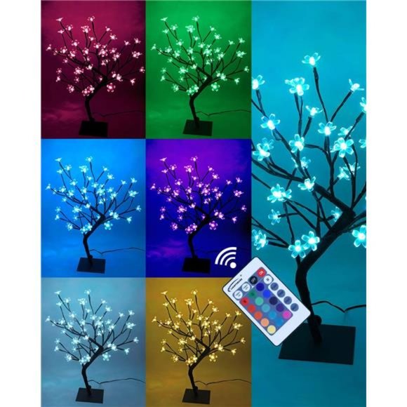 18 Inch Cherry Blossom Bonsai Tree, 48 LED Lights, RGB with Remote Control - Picture 1 of 6